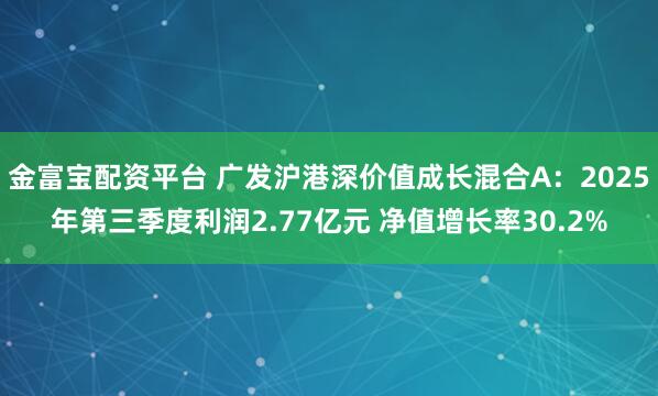 金富宝配资平台 广发沪港深价值成长混合A：2025年第三季度利润2.77亿元 净值增长率30.2%