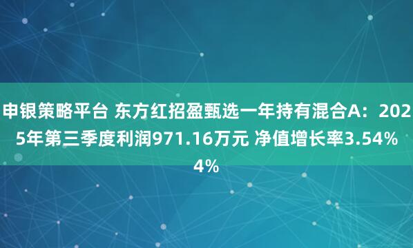 申银策略平台 东方红招盈甄选一年持有混合A：2025年第三季度利润971.16万元 净值增长率3.54%